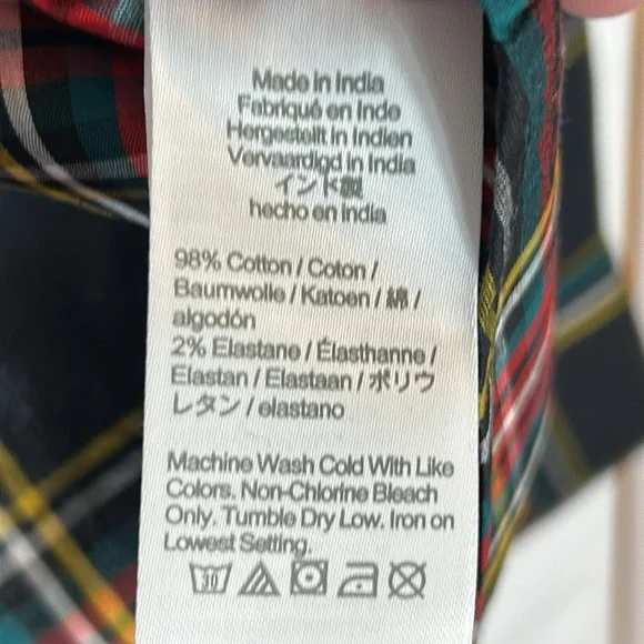 J. Crew Red, Black, Green and Gold Plaid Rhinestone Button-Down Shirt Size XL - Picture 8 of 14